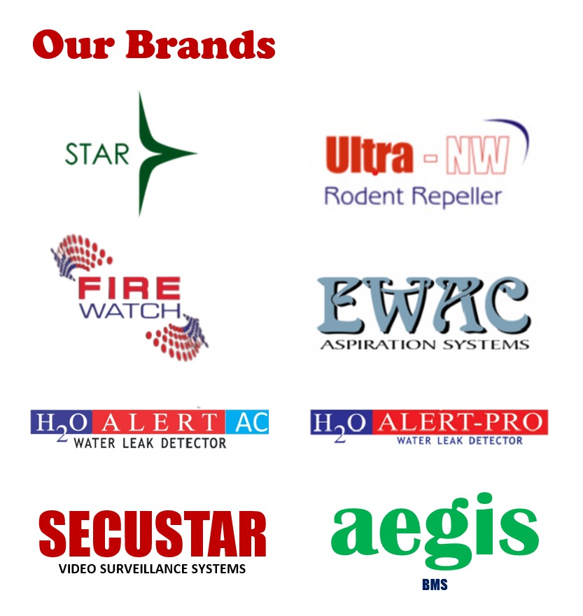 Star Electronic Concepts Product Brands - STAR, Ultra-NW Rodent Repeller, FIRE WATCH, EWAC Aspiration Systems, H2O ALERT AC, H2O ALERT-PRO, SECUSTAR Video Surveillance Systems, aegis BMS